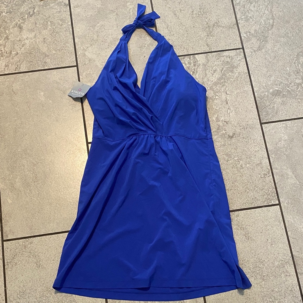 Athleta Vibrant Blue Go Anywhere Halter Dress